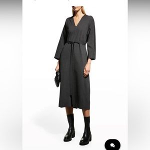 Meimej Italian brand oversized Belted V-Neck Jersey Midi Dress . Charcoal grey